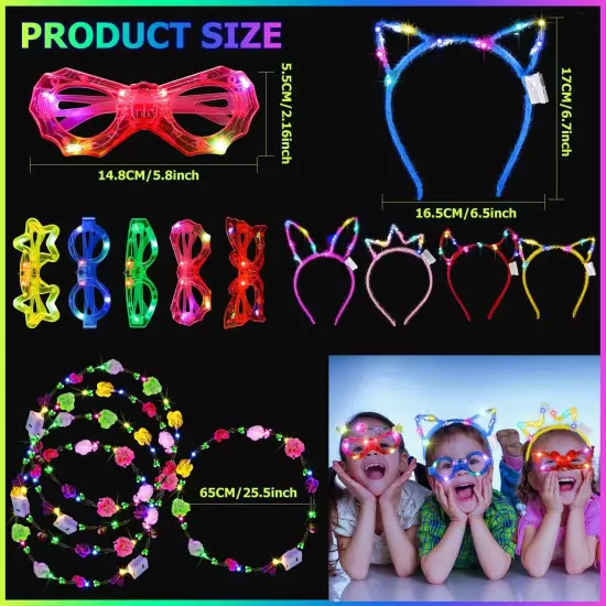 Unittype Glow in the Dark Party Supplies Set Includes Glow Headbands LED Ligh...