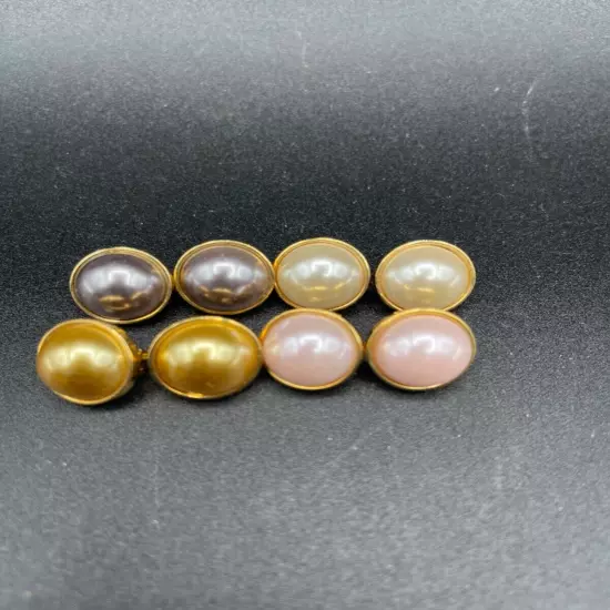 Set of 4 Joan Rivers Round Pink Cream Gold Gray Faux Pearl Clip On Earrings Box