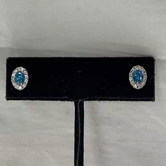 14K WHITE GOLD BLUE DIAMOND HALO EARRINGS 1.84G (TDW034765)