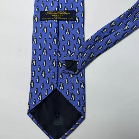 Brooks Brothers Makers Men's Pure Silk Necktie USA Designer Penguin AOP Blue