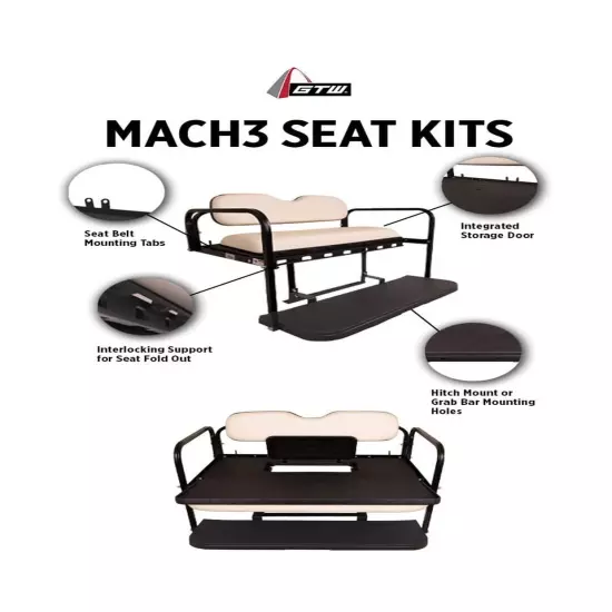 GTW MACH3 EZGO TXT Golf Cart Rear Flip Seat Kit with Steel Frame | Compatible...