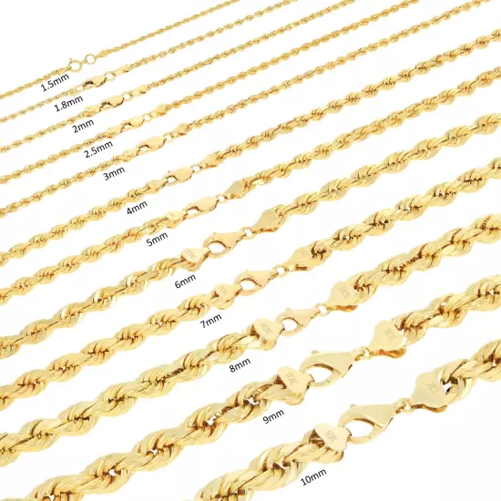 10K Yellow Gold 2mm-10mm Diamond Cut Rope Chain Bracelet Men Women 7" 7.5" 8" 9"