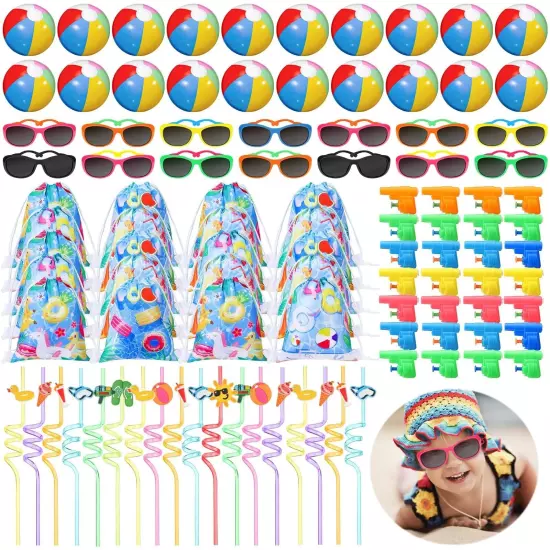 100 Pcs Pool Party Favors Include Inflatable Beach Ball, Pool Party Favor Bag...