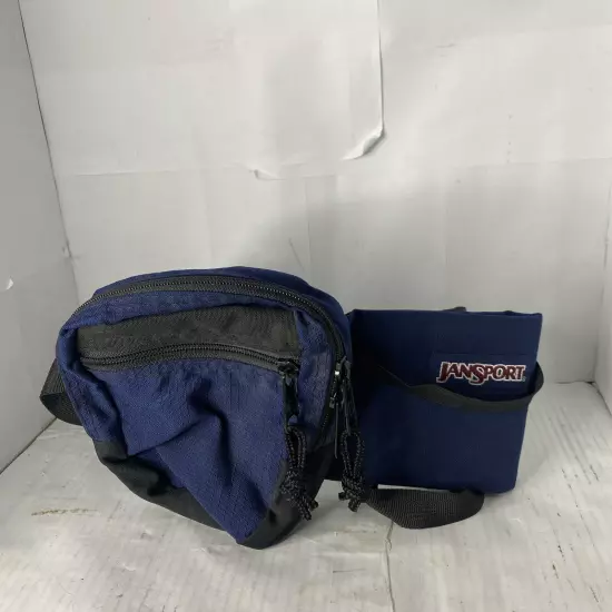 Vintage Jansport Blue Fanny Pack And Water Bottle Holder Hiking Camping