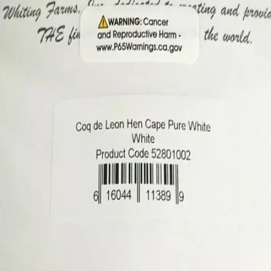 Whiting Coq De Leon White Hen Cape, Neck, Fly Tying