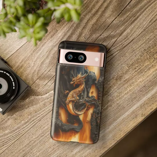 For iPhone, Samsung Galaxy, Pixel - Phone Case Cover - Carved Wood Dragon Print