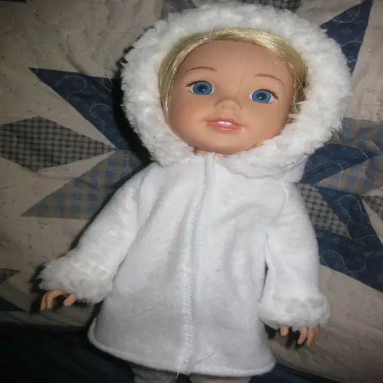 Wellie Wishers handmade doll clothes/hooded white coat/boots/fur trims