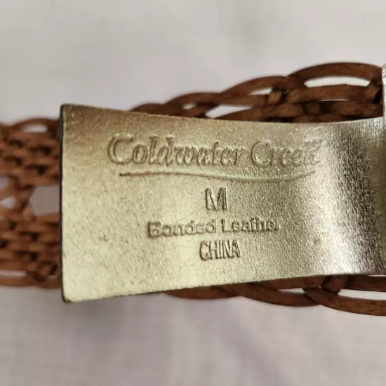 Coldwater Creek Belt Women's Medium Silver Metallic Bonded Leather Hook Buckle