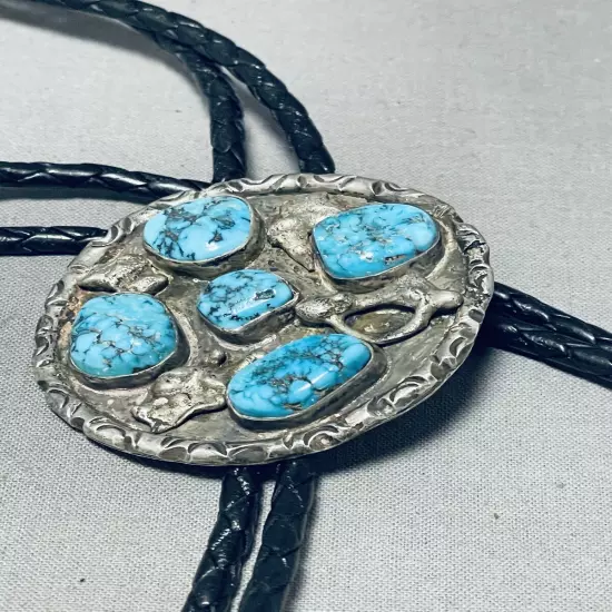 TRADITIONAL NAVAJO MORENCI TURQUOISE STERLING SILVER BOLO TIE