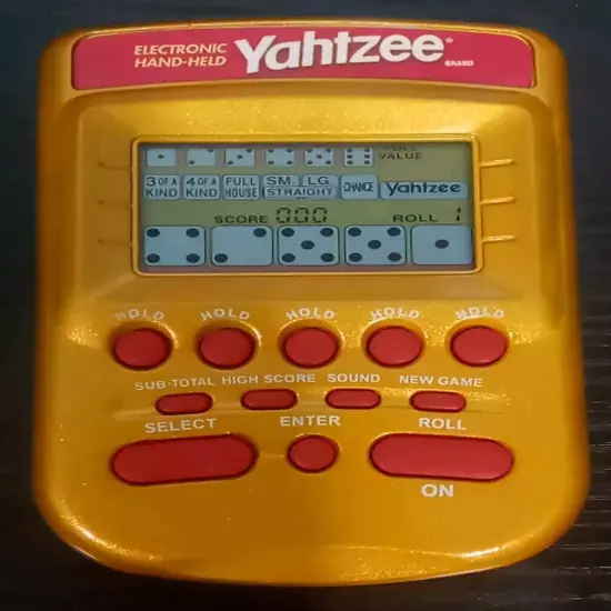 Yahtzee Pocket Electronic Handheld Game - Gold Hasbro *Vintage* Tested Working