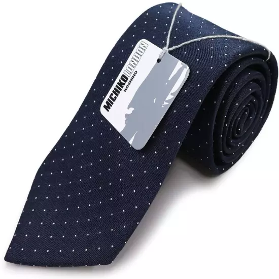 Michiko London Brand Necktie Made In Japan 100 Silk Pin Dot Navy