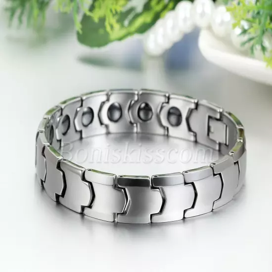 Men 10mm Wide Glossy Tungsten Carbide Charm Healthy Magnetic Bracelet Wrist Link