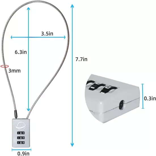 3 Digit Cable Combination Lock 16 Inches Cable for School Gym Locker,Filing Cabi