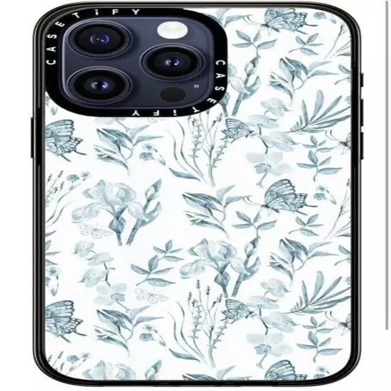 Elegant Pastel Blue Vintage Butterfly Floral caseify iphone 15 pro max