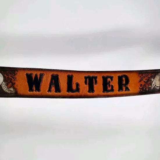 Hand Painted Leather Belt With Armadillos And Personalized Walter On Rear