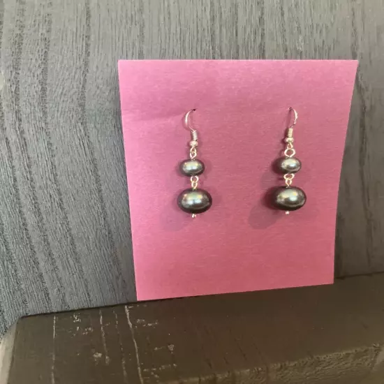 Navy Blue Faux Pearl Style Dangle Earrings for Pierced Ears