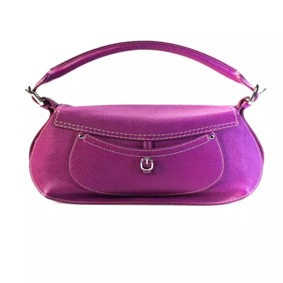 Fontana Milano Womens Wight Leather Flap Baby Top Handle Tote Handbag Purple