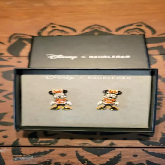 NEW Disney x Baublebar Minnie Mouse Rhinestone Dangle Earrings Enamel In the Box