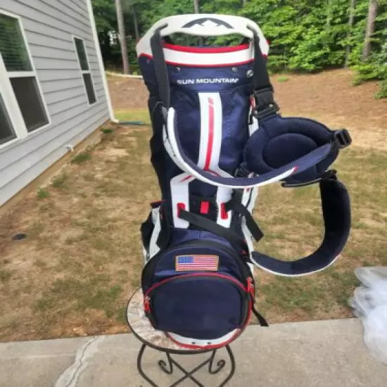 Sun Mountain Golf Bag NAVY-RED-WHITE USA with Auto - Fit Strap System Good Cond.