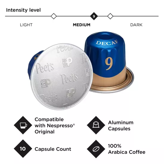 Espresso Capsules Decaffeinato Ristretto Intensity 9, Single Cup Coffee Pods,...