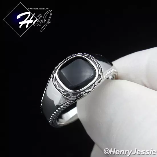 MEN SOLID 925 STERLING SILVER SQUARE BLACK ONYX PLAIN SILVER RING*SR206