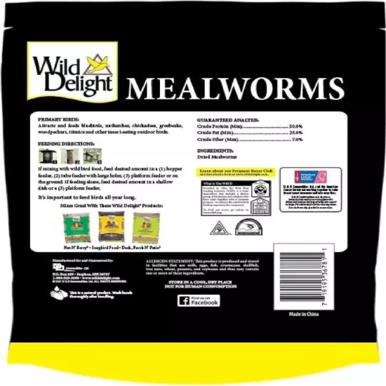 Wild Delight Mealworms Wild Bird Food, 16 oz Bag, Brown