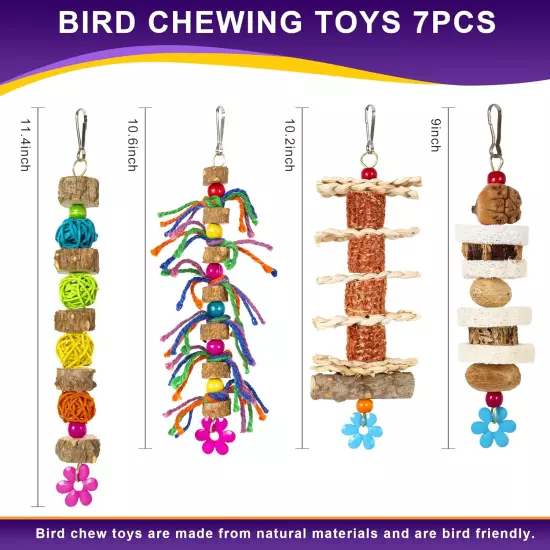 Bird Perch Parakeet Chewing Toys 7PCS - Parrot Cage Accessories Stuff, Natural W