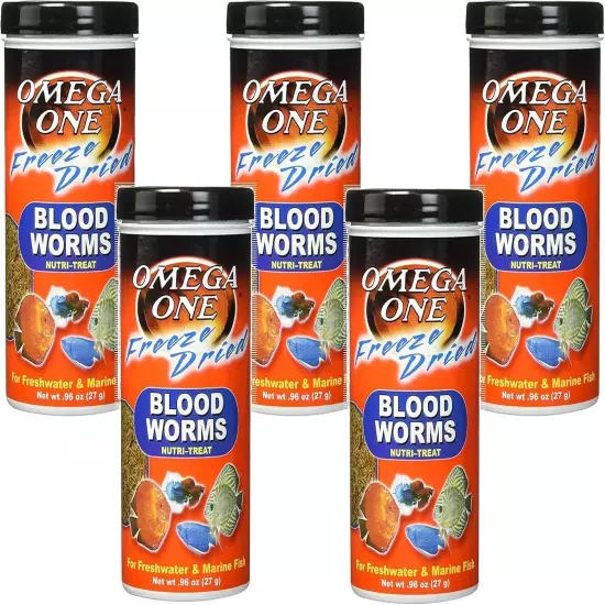 Omega One 5 Pack of Freeze Dried Blood Worms Fish Treat, 0.96oz Each