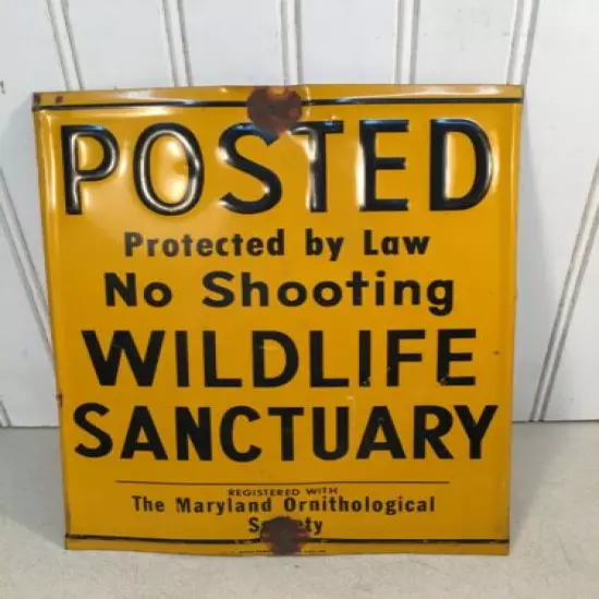 Vintage No Shooting Wildlife Sanctuary MD Metal Sign 1977 original advertising