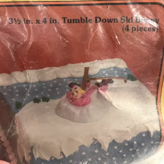 Rare Vintage Wilton Cake Cupcake Toppers Tumble Down Ski Bunny