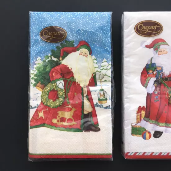 2x Caspari Paper Christmas Guest Towels Snowflake Santa St Nick Napkins 30 Total