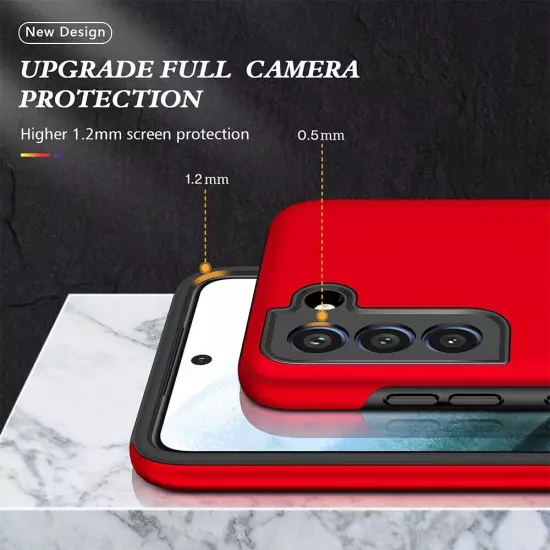 Ring Holder Shockproof Cover Case Red+Screen Protector For Samsung S22