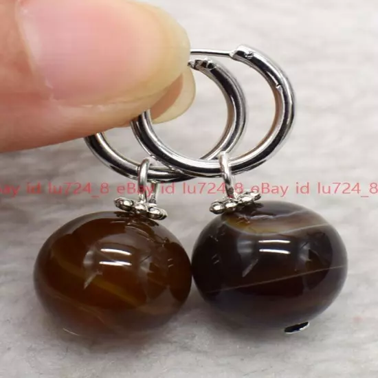 8/10/12mm Natural Multicolor Gemstone Round Beads Silver Leverback Earrings