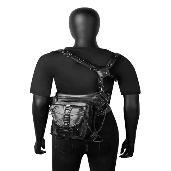 Rock PU Leather Shoulder Motorcycle Skull Bag Waist Pack Bag Handbag Leg Purse