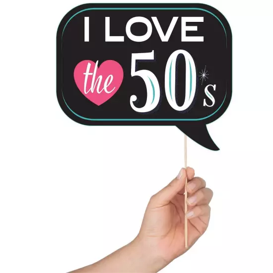 50s Photo Booth Props - 41-pc Photo Booth Kit with 8 x 10-Inch Sign, 60 Adhes...