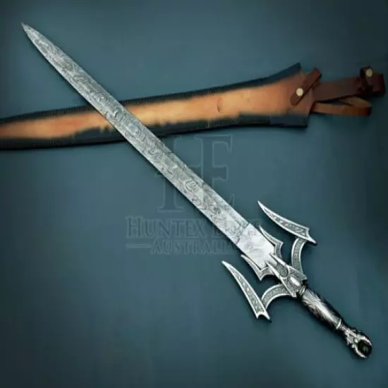 HUNTEX Handmade Damascus Steel Blade 94 cm Long Perfect Replica Barbarian Sword