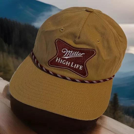 Miller High Life Trucker Rope Golf Hat Vintage Style Snapback Baseball Cap Tan