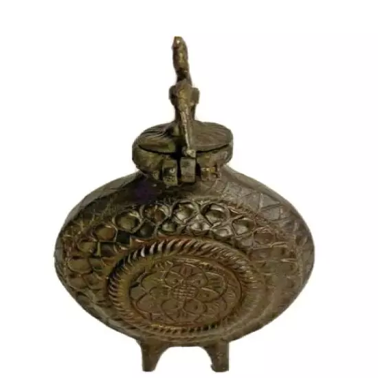 ANTIQUE 17th Century Turkish Ottoman ISLAMIC Powder Bronze Footed Flask.