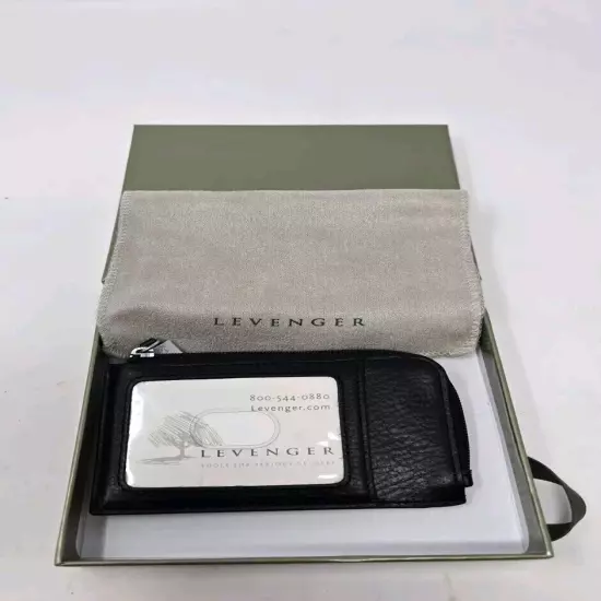 Levenger RFID Passcase Card Holder Wallet Black Leather New