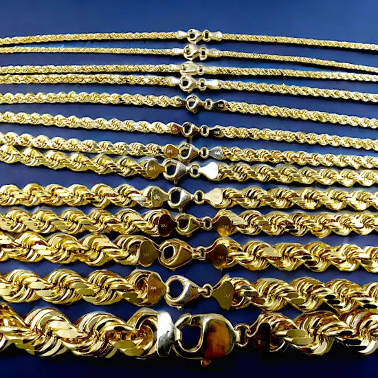 14K Yellow Gold 1mm-10mm Rope Chain Necklace Diamond Cut All Sizes Real 16"-30"