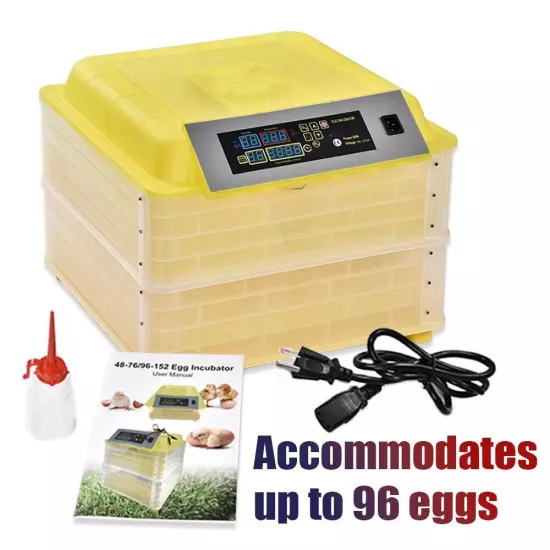 96 Eggs Digital Incubator Automatic Turning Temperature Control Chicken Duck New