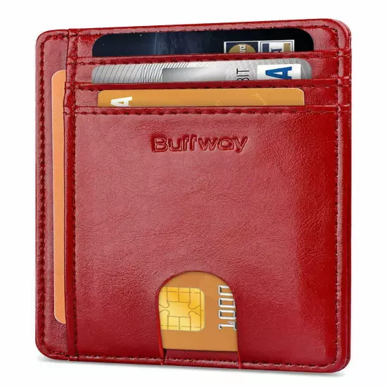 Buffway Slim mini ID holder card case front pocket Leather Wallet for Men Women