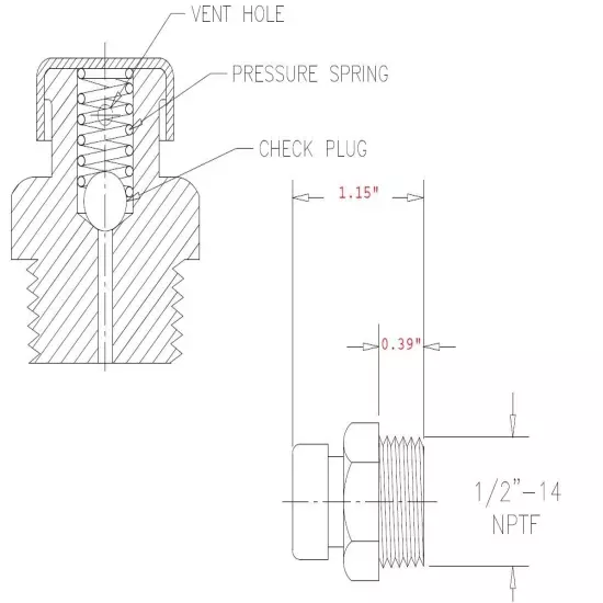 Bush Hog 1/2"-14 NPTF Pressure Breather Vent Plug (09-008)