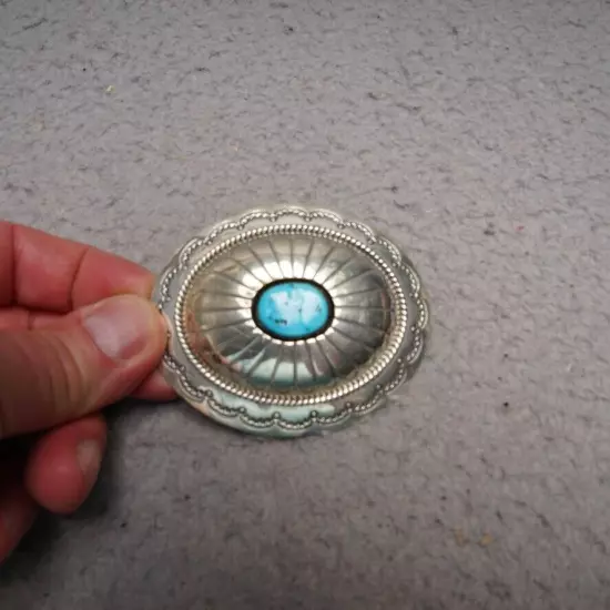 NATIVE AMERICAN NAVAJO BUCKLE STERLING SILVER & TURQUOISE WILBUR MUSKETT 54 gm