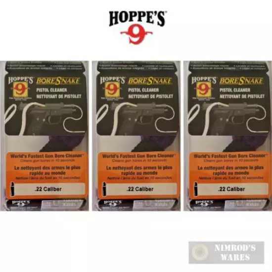 THREE Hoppe's BoreSnakes Pistol Cleaners .22 caliber 24000 FAST SHIP