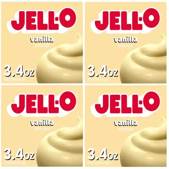 Jell-O Vanilla Instant Pudding & Pie Filling Dessert Mix 3.4 oz (4 Boxes) Jello