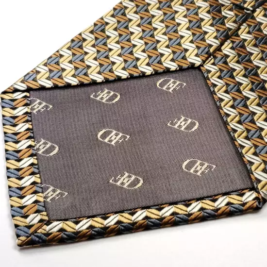 DANIEL DE FASSON Handmade 100% Silk Tie Mens Brown Gold Silver Black Necktie NEW