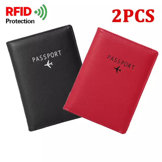 2Pcs Slim Leather Travel Passport Wallet RFID Blocking ID Card Case Cover