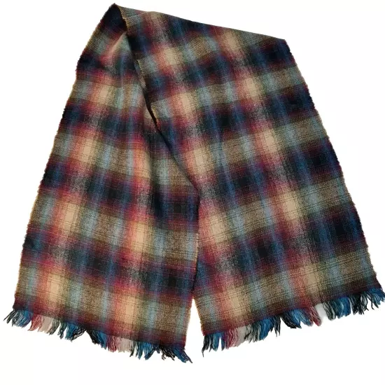 Vintage Wool Scarf Check Tartan Plaid Unisex Fringed Academia Scottish Retro 