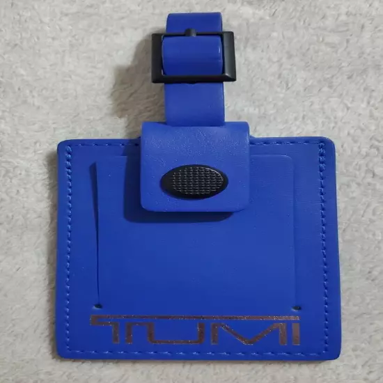 New Tumi Blue Leather Large Luggage Tag with Adjustable Buckle